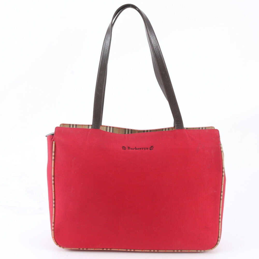 Burberry Nova Check Leather Canvas Shoulder Bag Tote Handbag for Women